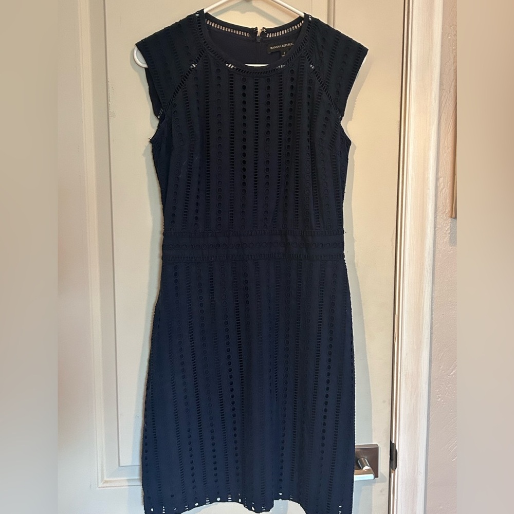 Banana Republic Navy Eyelet knee length Dress
